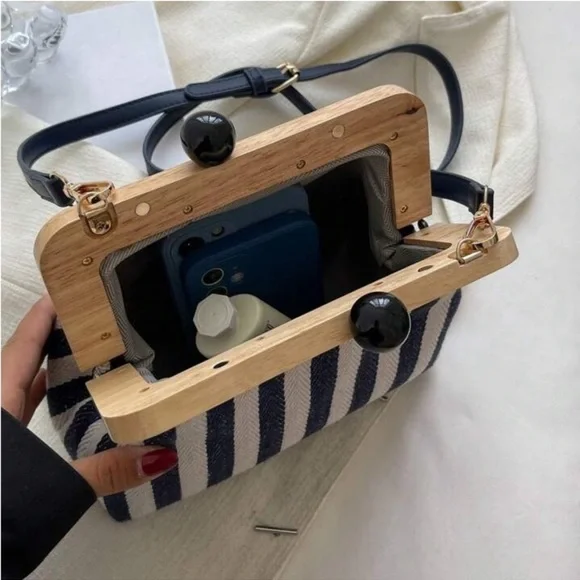Striped Navy and White Handbag - Picture 2 of 2